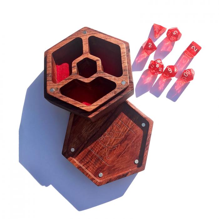 D&D MTG - Dungeons & Dragons kauliukų medinė dėžutė dėklas iš Raudonmedžio arba TIKO medžio