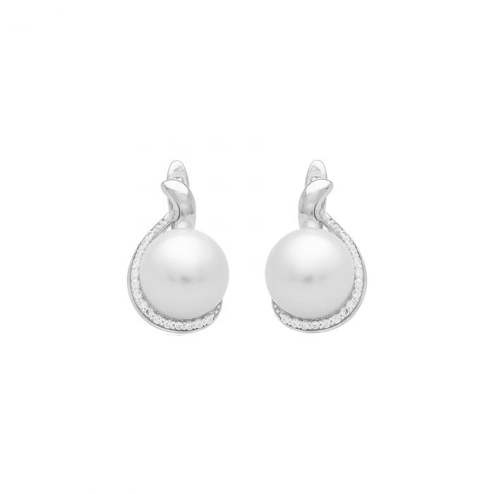 Perliniai auskarai su spindinčiais cirkoniais - perlas 11mm