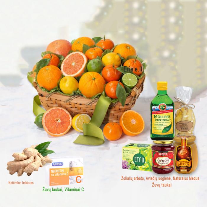 Vitaminų ir Citrusinių vaisių krepšelis - dovanų rinkinys tėvams ir seneliams