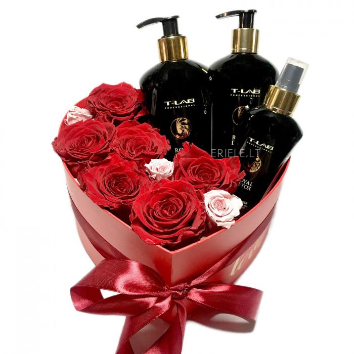 Miegančių rožių dėžutė su prabangiais natūraliais šampūnais