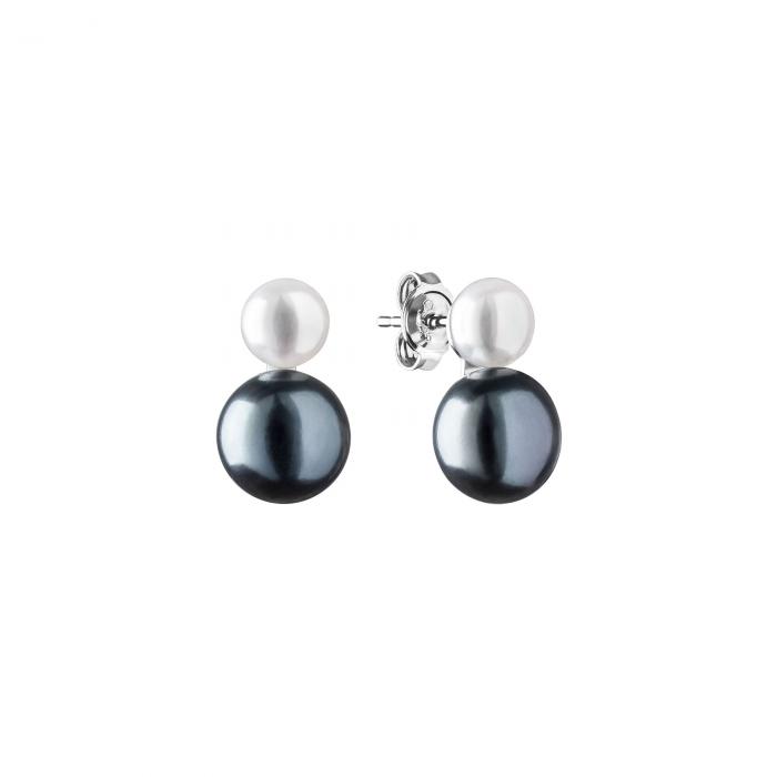 Tikri baltų ir juodų perlų sidabriniai auskarai - dovanos žmonai dukrai - perlas 9mm