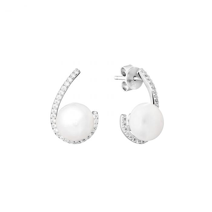 Tikrų perlų sidabriniai auskarai su cirkoniais - perlas 10mm