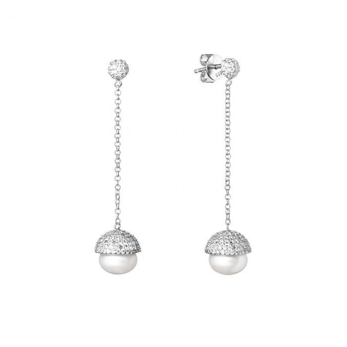 Perlųi auskarai dekoruoti spindinčiais Cirkonio akmenimis - perlas 9mm