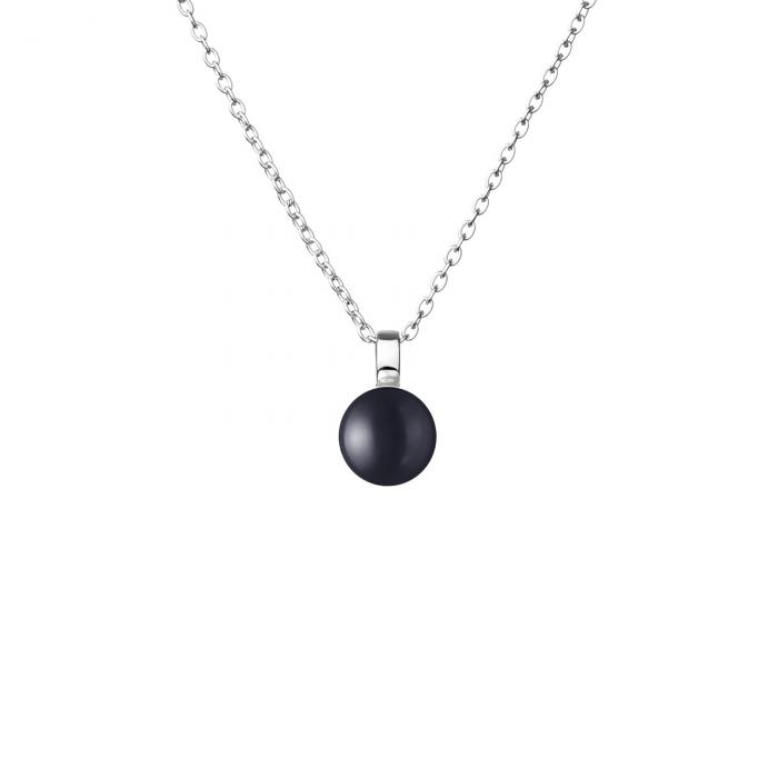 Juodos spalvos Tikro Perlo Pakabukas ant sidabro grandinėlės, perlas 7mm