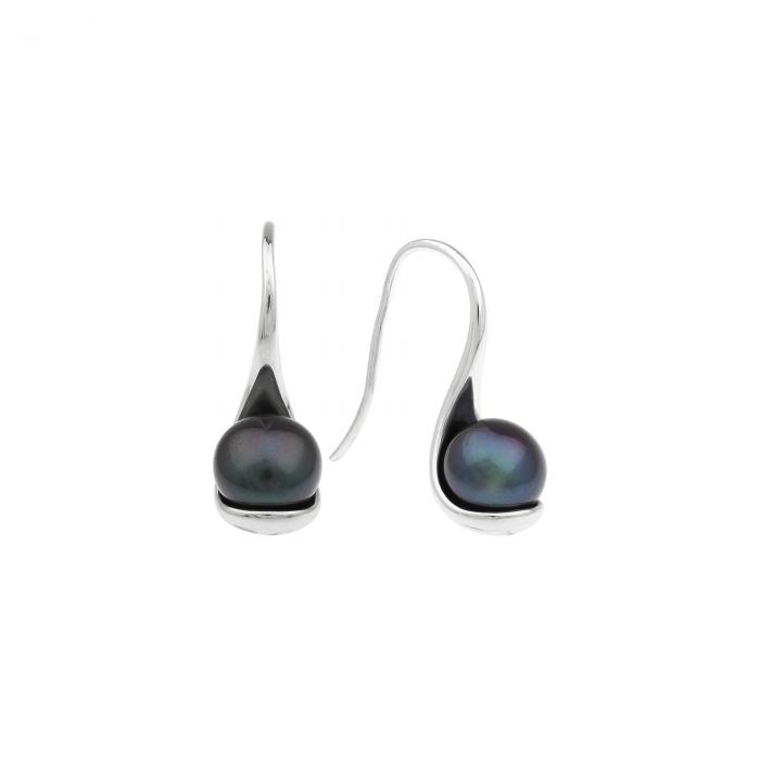 Išskirtinio dizaino auskarai su tikrais juodais perlais