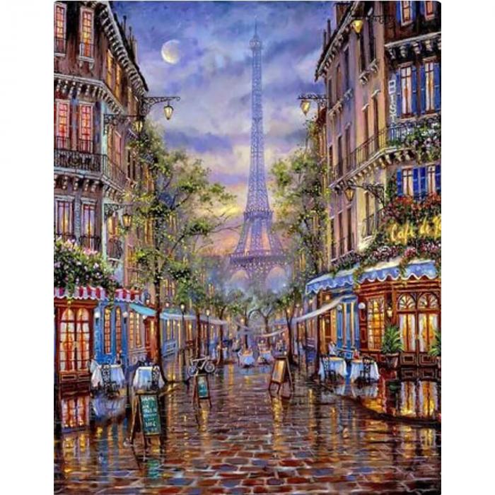 Mozaika Naktinis Paryžius su Eifėlio bokštu - dėliojamas paveikslas iš Deimantų