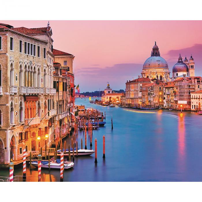 Dėliojamas paveikslas - Venecijos saulėlydis mieste prie jūros - Mozaika iš blizgančių deimantukų