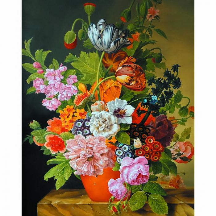 Retro Gėlės vazoje - nusipiešk paveikslą pati - modernios dovanos tapymo su numeriais rinkinys