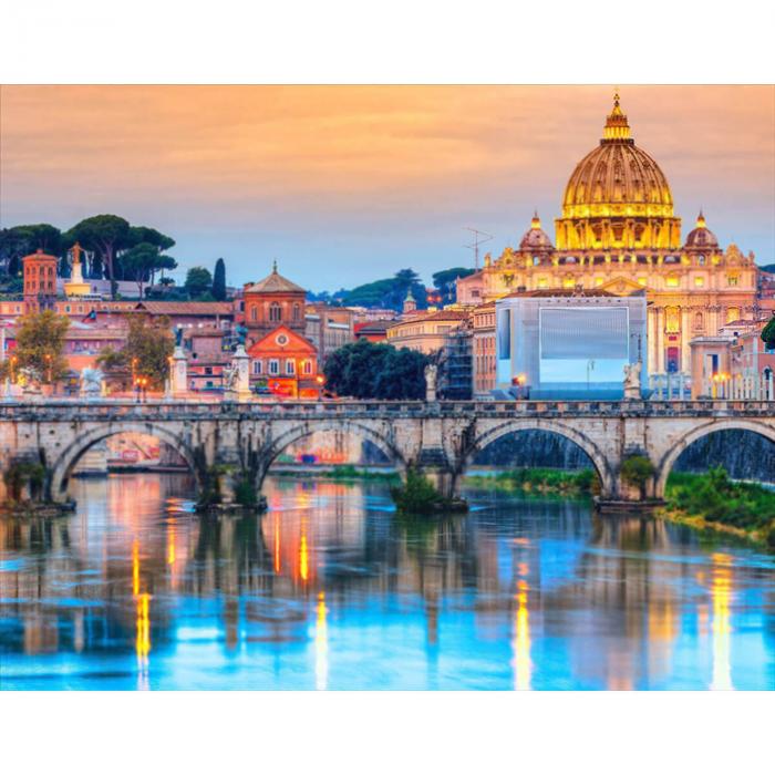 Itališkas senamiestis prie upės ✓ Nusipiešk paveikslą pats ✓ Moderni piešimo tapy Itališkas senamiestis - nusipiešk paveikslą pats