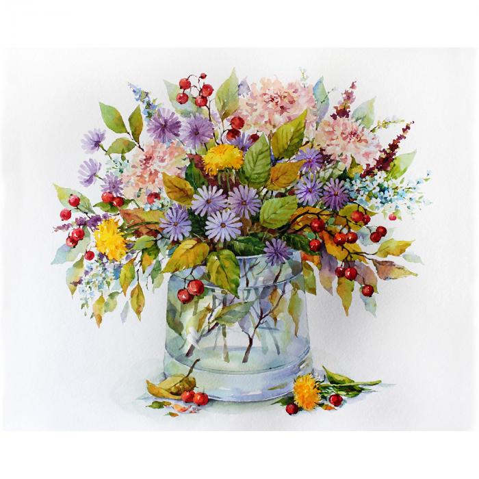 Gėlės vazoje - piešk pati visą paveikslą be žinių + Medinis Rėmas