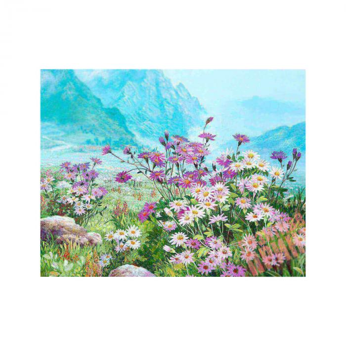Alpės su gėlėmis ir kalnu - Mozaika iš 10.000 blizgių deimantukų