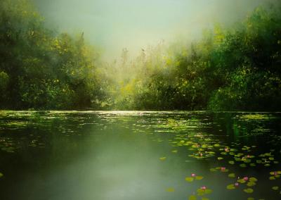 tapytas paveikslas pavasarsas vanduo tvenkinys upe lelijos dazias su remu