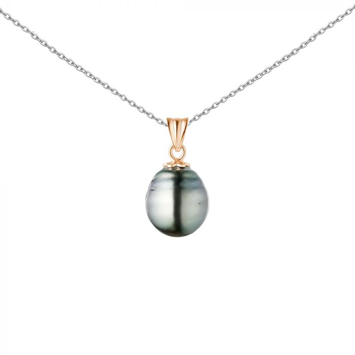 Auksinis 12mm Taičio perlo pakabukas su sidabro grandinėle -  AU585, 55cm