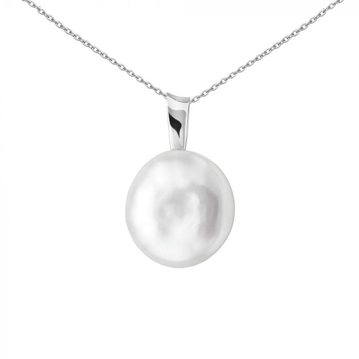 Tikro balto perlo pakabukas be grandinėlės - 14mm