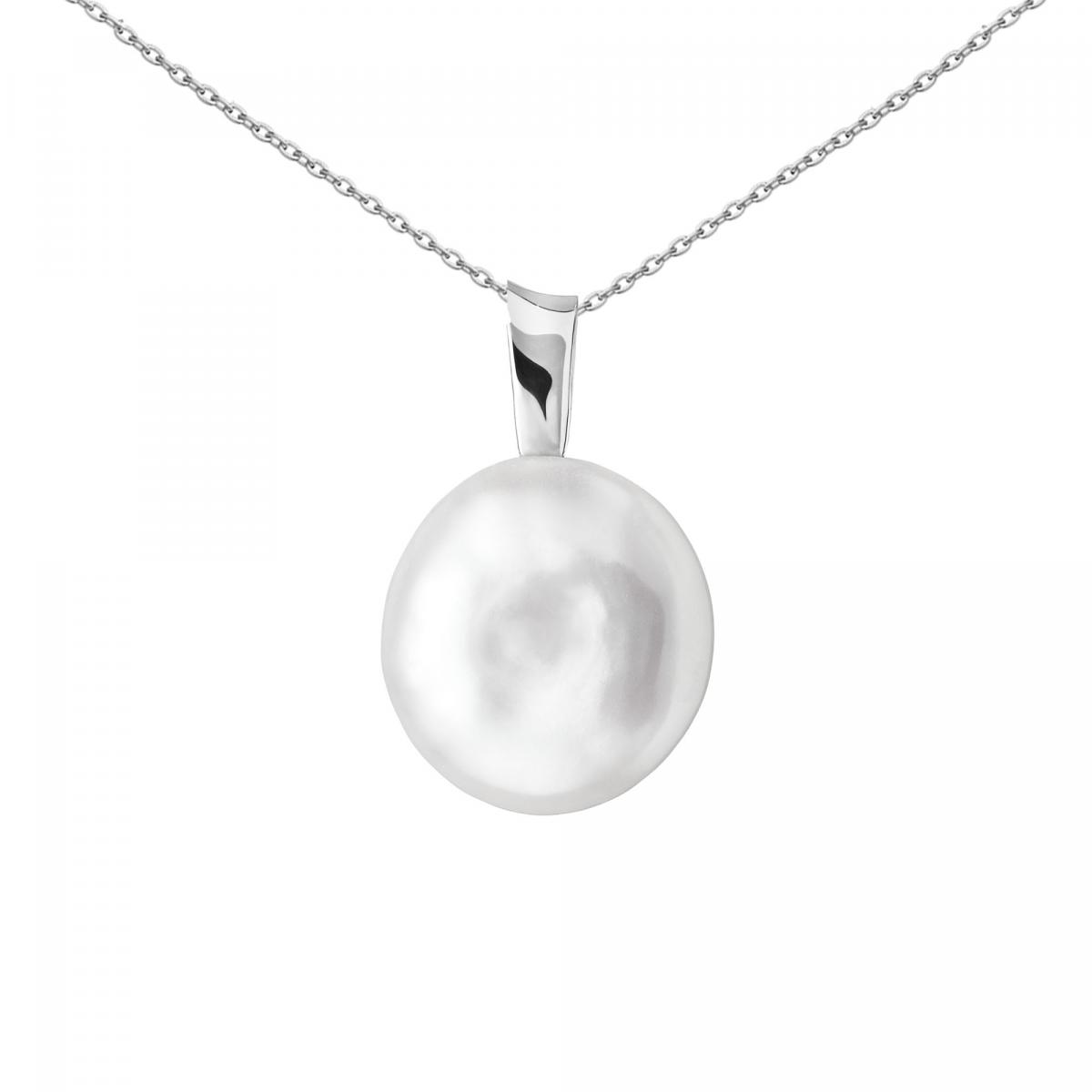 perlinis plokscias pakabukas tikras perlas sidabrinis su ant grandineles