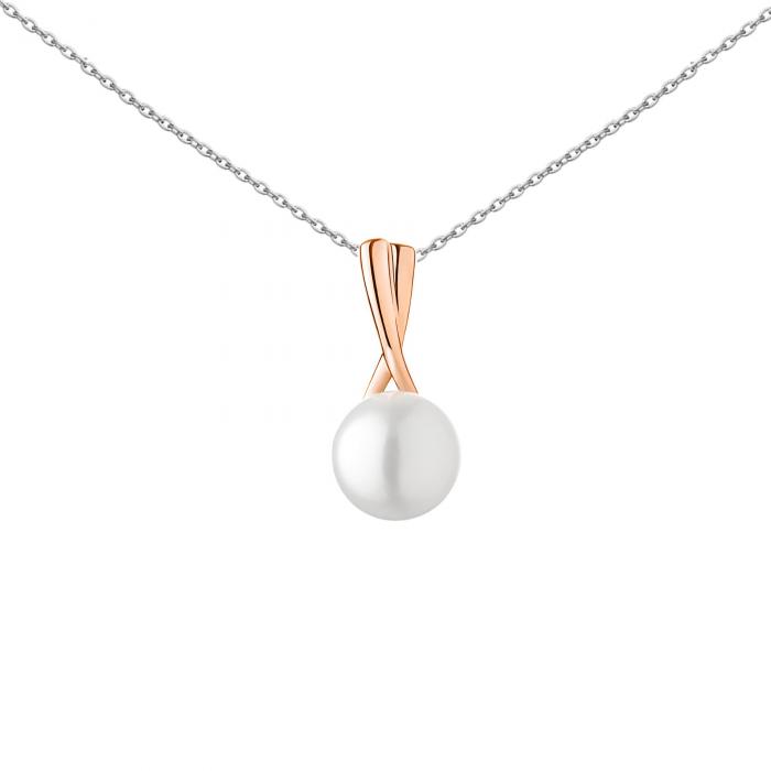 Balto Natūralaus perlo paauksuotas pakabukas  - perlas 9mm, 45-50cm