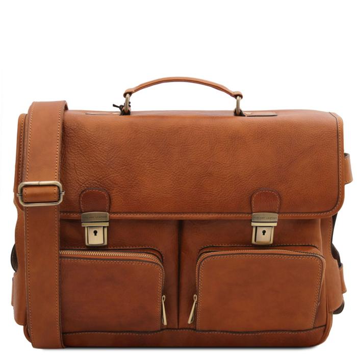 Unisex odinis krepšys kompiuteriui -Ventimiglia - Leather multi compartment TL SMART briefcase with front pockets