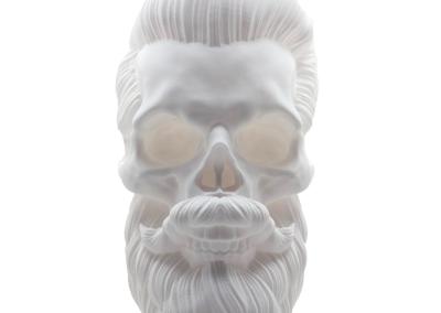 balta Didelė violetinė kaukolė Hipsteris ant stalo – ausinių laikiklis originali dovana vyrui vaikinui ar programuotojui 27 cm aukščio interjero dekoracija gimtadienniui kaledoms dovana